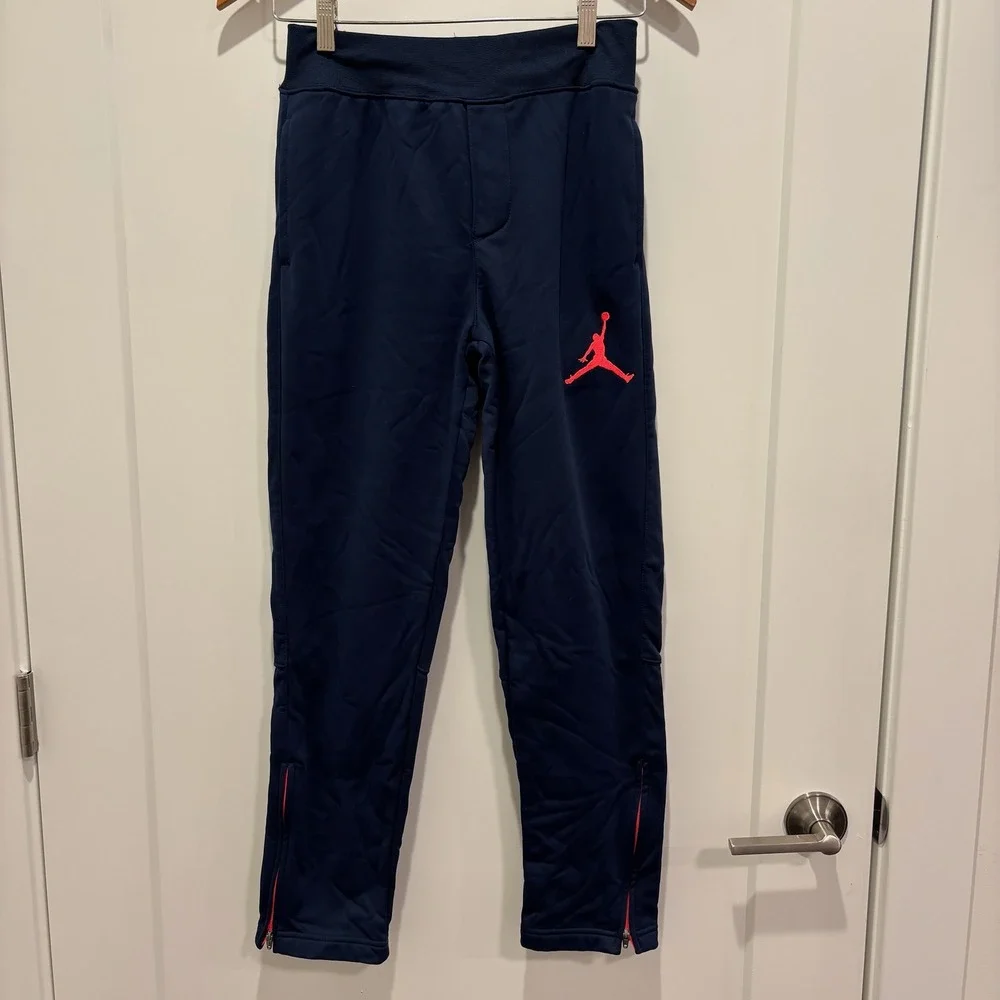Nike Jordan Therma Fit Navy Blue Jogger Pants Boys Size L 12 13 Years Zip Ankles